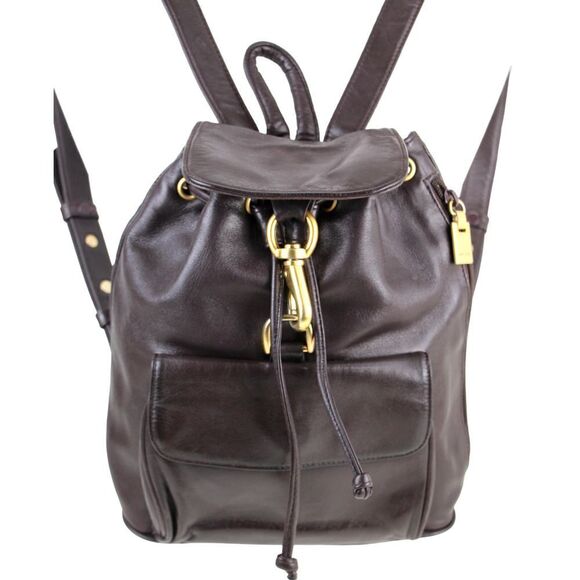 Bloomingdale's BROWN GENUINE LEATHER FLAP BACKPACK SHOULDER BAG HANDBAG PURSE - Picture 2 of 15